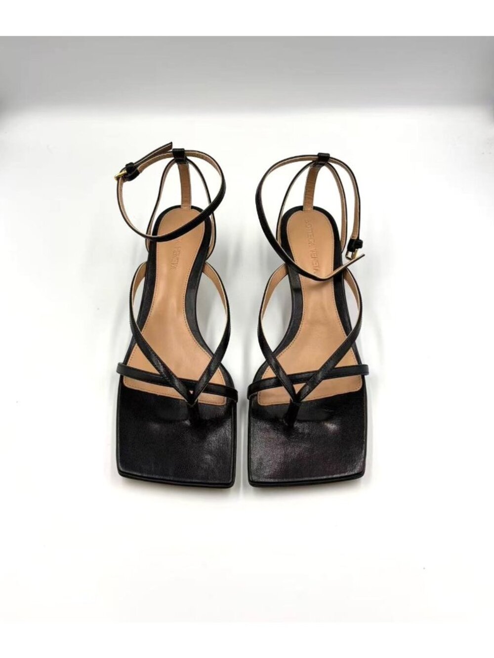 Bottega Veneta Square-Toe Heeled Stretch Strap Sandals Black EU36 729740